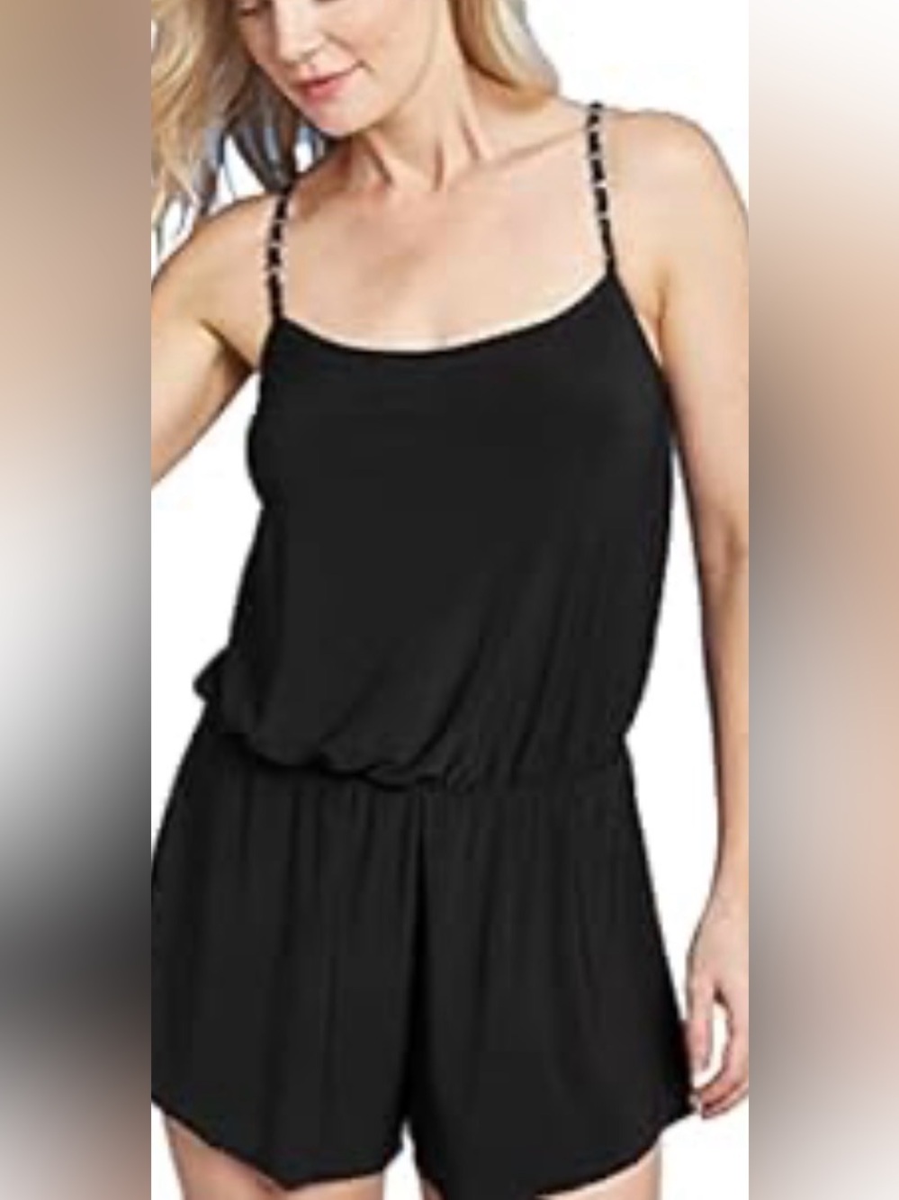 Aqua Green Black Chain-Strap One-Piece Swim Romper